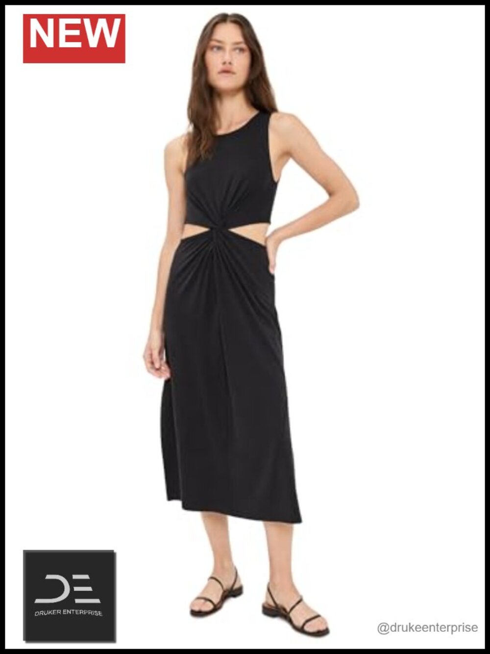 Beyond Yoga Around The World Twist Front Midi Dress Sleeveless Crew Neck